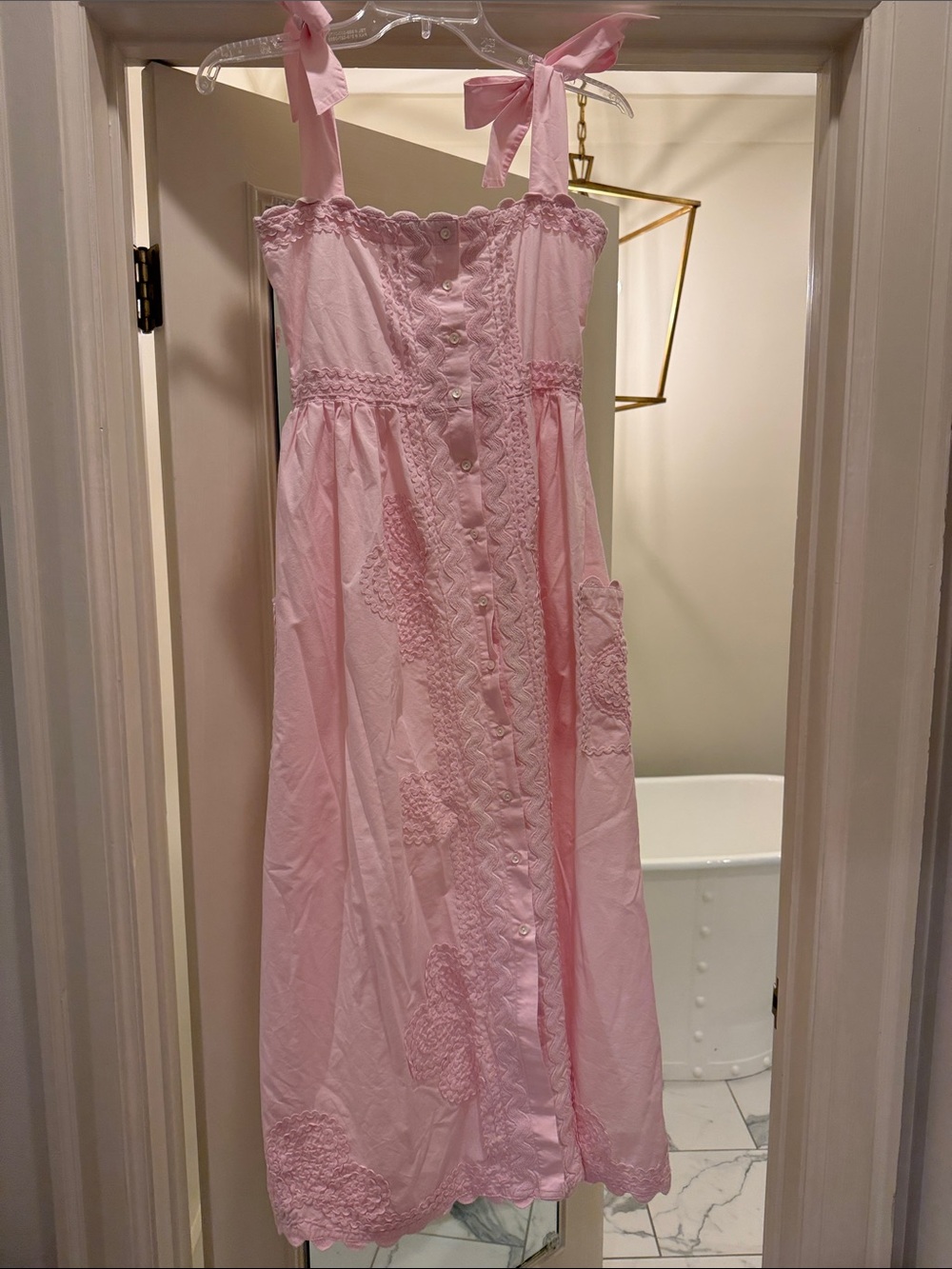 Juliet Dunn Light Pink Midi Sundress with Tie Straps